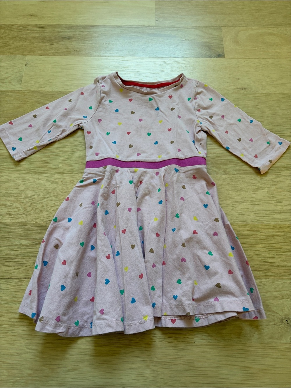 Mini Boden Girls' Pink Heart Print Long-Sleeve Dress